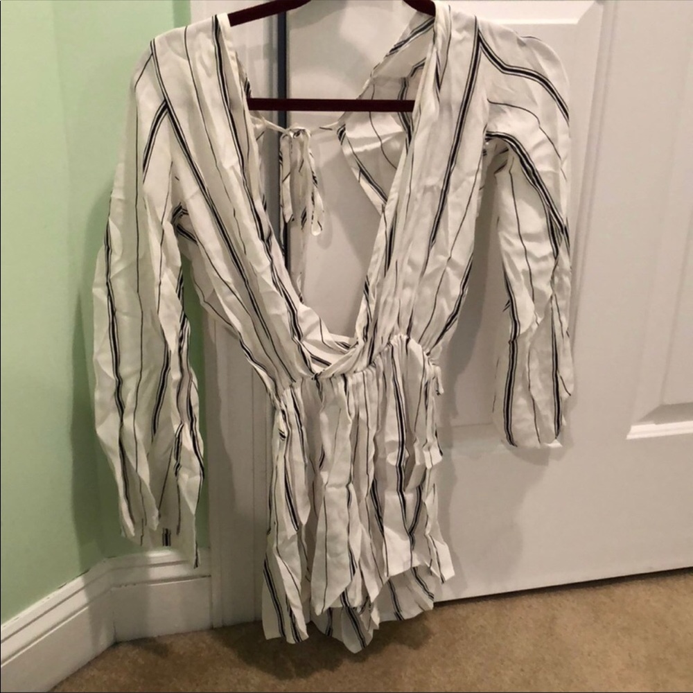 Black and white stripe long sleeve romper